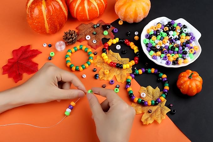XIANNVXI 10Colours Halloween Pony Letter Beads Set Friendship Bracelet Making Kit 640pcs Orange Purple Green White Letter Pony Beads Bulk