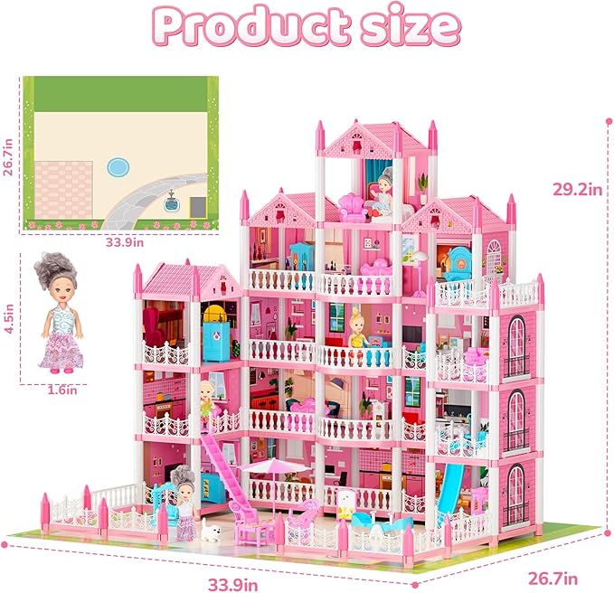 5-Story Dream Doll House for Girls with 19 Rooms, Lights, Dolls, and Furniture - Large DIY Playhouse for Grils Ages 6-16 - Perfect Imaginative STEM Gift for Birthdays & Holidays & Christmas