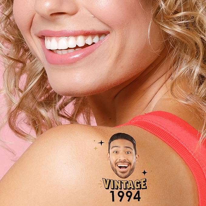 Big Dot of Happiness Custom Photo Vintage Birthday - Happy Birthday Favors - Fun Face Temporary Tattoos - Set of 12