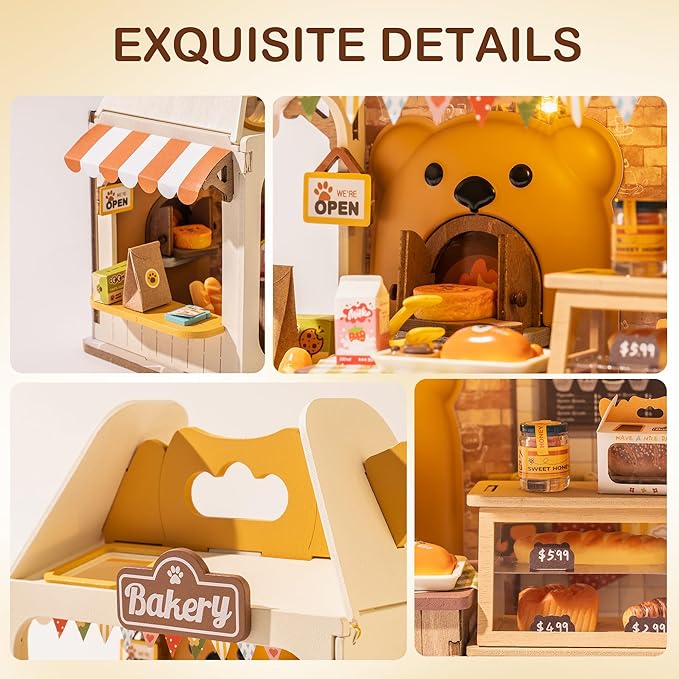 DIY Mini House Building Teddy Miniature Kit Breadbox, Miniature Lifestyle Bookshelf Decoration, Cute Craft Kits for Women or Girls 14+, Kawaii Gifts Hobbies for Crafters (Teddy's Breadbox)