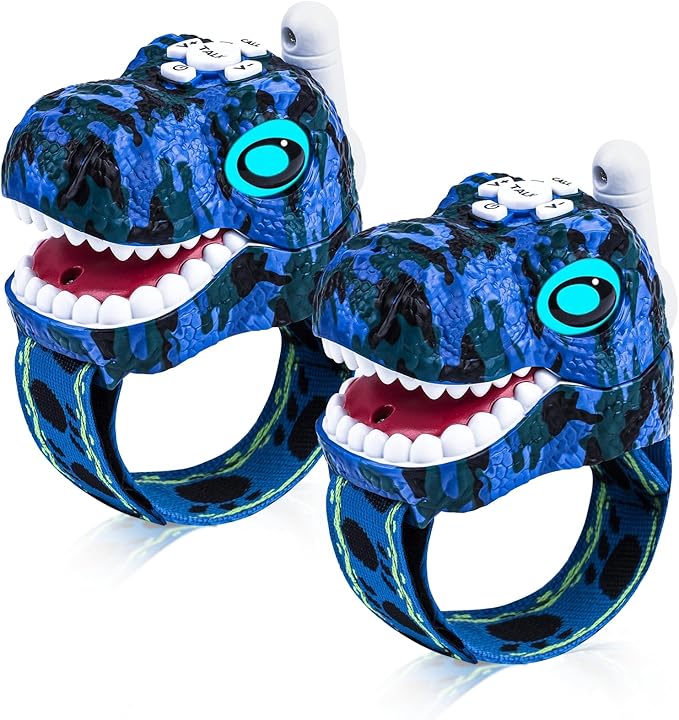 Dinosaur Walkie Talkies for Kids - 2 Way Radios Toys for Boys & Girls Ages 3-12 - Long Range, 3 Channels - Outdoor Adventure, Camping, Hiking Gifts Birthday Gifts (Blue)