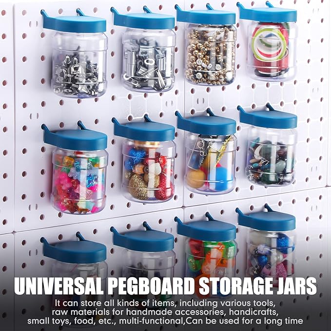 Unittype 20 Set Pegboard Organizer Accessories Peg Boards Jars with Lids Plastic Pegboards Bins Storage Containers Clear Peg Board Wall Organizer for Garage Sewing Office Home Supplies(Dark Blue)