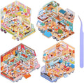 Girls 3D Miniature Scene Stickers,4 Sets Mobile Home DIY House Stickers for Cooking Car,Barbecue Car,VC Energy Car,Camping Car,Cute 3D Cartoon Scene Stickers for Adult Kids Relief Stress Pass The Time