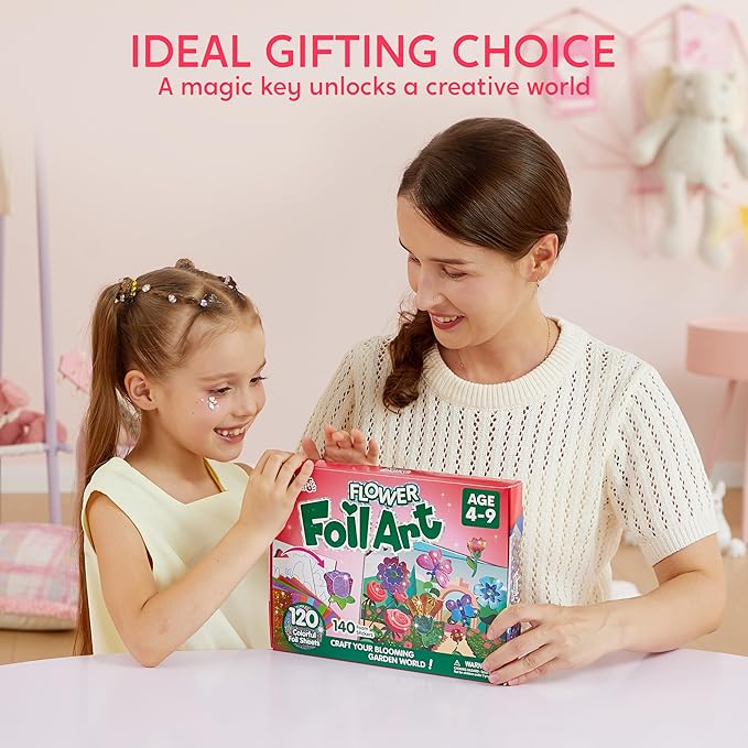 Klever Kits Foil Art Kit for Kids - Arts & Crafts Supplies, Mess Free Coloring, Flowers & Butterflies Foil Foam Stickers, Creative Travel Toys, Birthday Gifts for Boys & Girls Ages 4 and Up