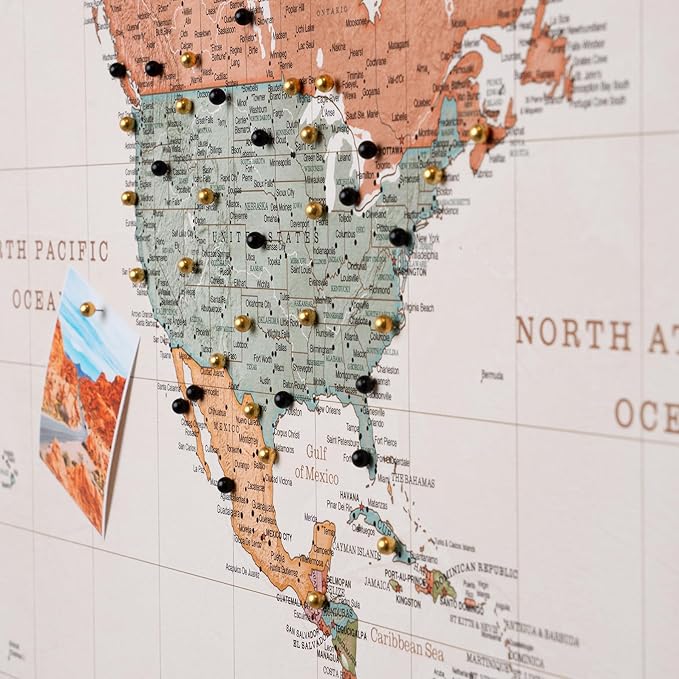 Canvas World Map with Cork Pin Board - English Lettering - Decorative Wall Decoration for All Rooms - Canvas Pictures with World Map Motif (120x80 cm, Pattern 22)