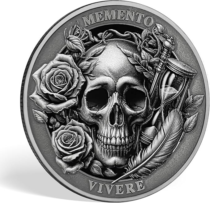AtSKnSK Memento Mori Coin Momento Mori Coin Skull Coin Stoic Gifts Memento Mori Calendar Living Memento Mori Amor Fati Coin (Memento Mori Coin - 1)