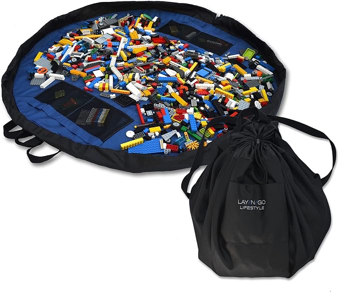Lay-n-Go 2-in-1 Small Portable Drawstring Toys Storage Organizer and Play Mat for Room and Travel, Made for Kids and Toddlers with a Durable Patented Design
