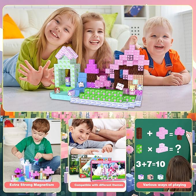 Magnetic Blocks丨150PCS Magnetic Building Blocks for Kids Ages 4-8 丨STEM Sensory Construction Stacking Travel Toys with Magnatiles Cubes Gifts for Boys Girls 3 4 5 6 7 8-12 Years