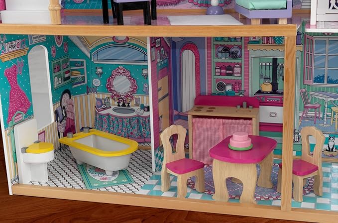 KidKraft Annabelle Wooden Dollhouse with Elevator, Balcony and 17 Accessories, Gift for Ages 3+