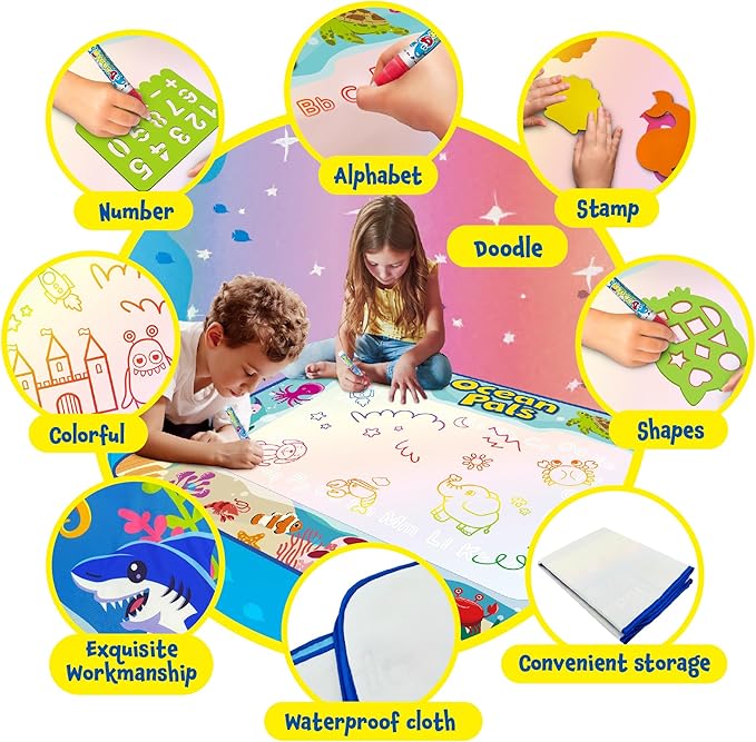 ANIMOLDS 40x32 Inch Water Doodle Mat for Kids - Ocean Pals Aqua Mat