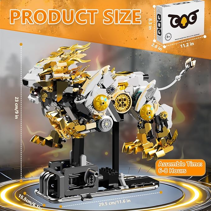 Mechanical Lion Building Sets, Movable Animal with Display Stand Adults Home or Office Decor STEM Building Blocks Toy Gifts for Teens Boys Ages 12 13 14 (1073PCS)