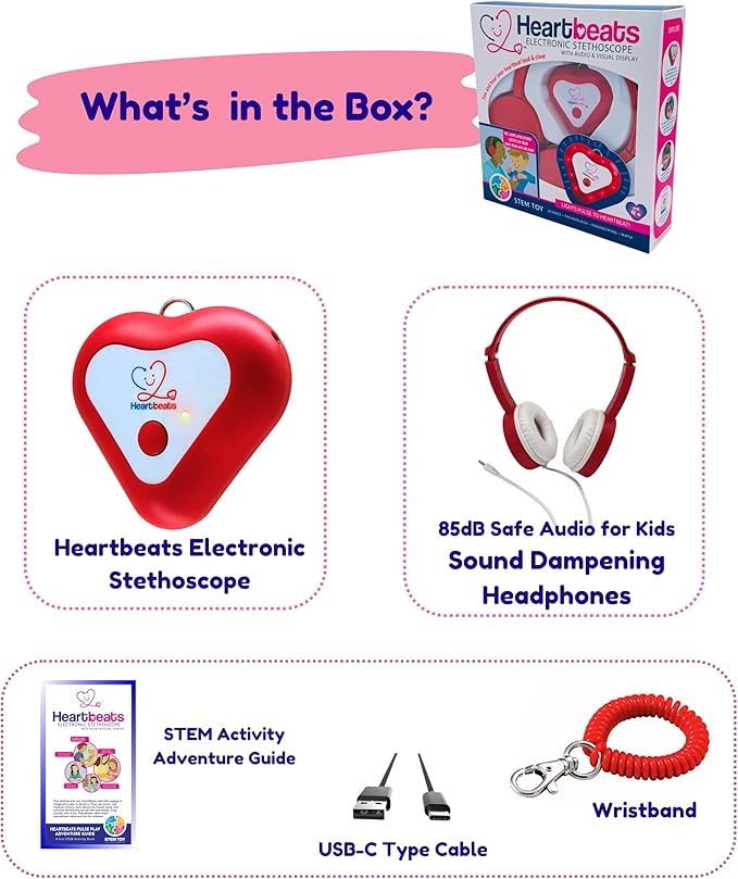 Heartbeats Electronic Stethoscope Toy with LED Display & 10X Sound Amplification, Real Working Stethoscope - STEM Medical Learning Toy Boys & Girls Age 4+, Kids Nurse Doctor Kit - Educational Toy Gift