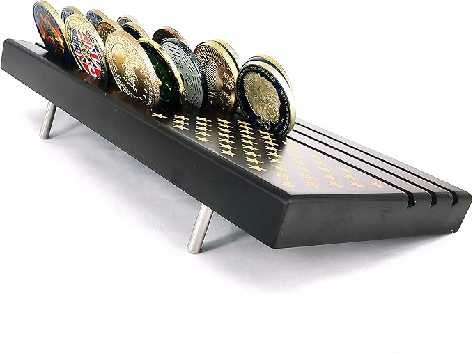 Aomcisi 6 Rows Coin Holder, Challenge Coin Display Stand Military Coin Holder Holds 36-40 Coins
