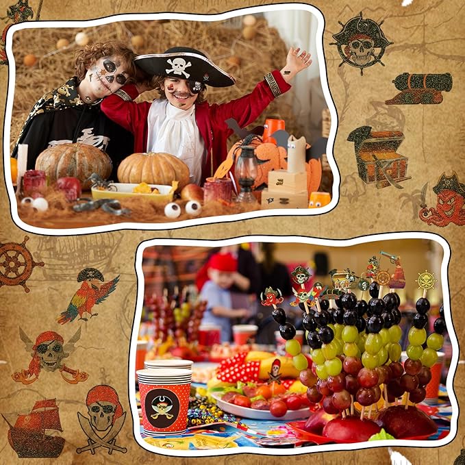 Landhoow 240 Pcs Pirate Tattoos Temporary for Kids Glitter Face Tattoos Cool Body Sticker Costume Accessory for Adults Boys Girls Party Favor