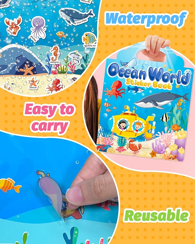 Reusable Sticker Book for Toddlers 2-4 Years, Stickers for Kids, Toddler Craft Activities, Toddler Travel Toys Ages 2+ Boy Girl Birthday Gifts