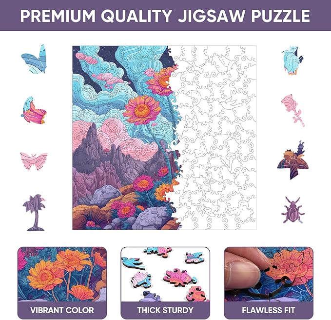 Wooden Jigsaw Puzzles-Hope Flower,200pcs,12.4x11.4in,Medium,Wooden Puzzles for Adults,Unique Shape Animal Adult Puzzles,Irregular Wood Puzzles Best Gift for Adults and Kids Family Gam