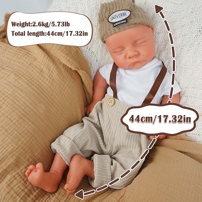 Boy 17.5 Inch, Full Silicone Baby Doll, Realistic Baby Dolls, Realistic Veins & Sleeping Pose, Not Vinyl, Reborn Baby Dolls Silicone Full Body, Gift Set