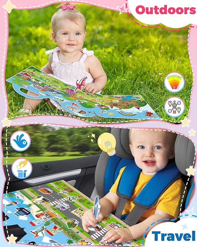 2 Pack Vehicle Dinosaur Reusable Sticker Book for Toddlers 2-4 Years, Toddler Sticker Book for Kids, Toddler Activities Crafts Preschool Learning Travel Birthday Gifts for Boys Girls