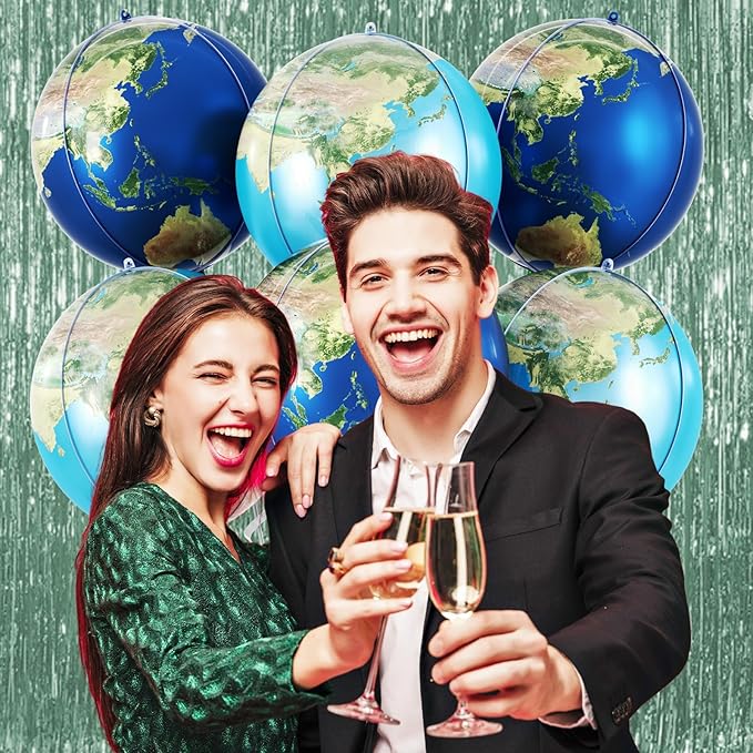 6 Pcs Globe Earth Balloons, 22 Inch Big World Map Foil Balloons, Planet Large Round Sphere Balloon for Travel Adventure Earth Day Birthday Party Decorations