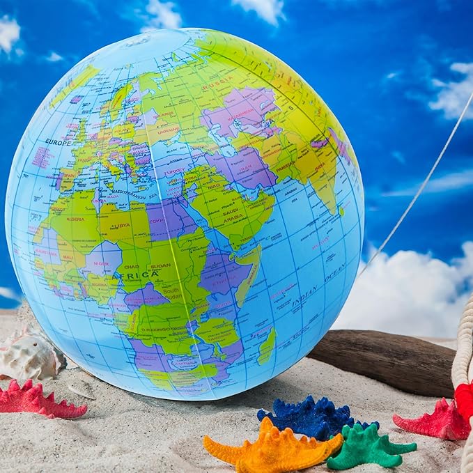 32 Pack 16 Inch Inflatable Globe Bulk Blow up Beach Ball Large Inflatable World Globe for Classroom Teaching Beach Playing Pool Party Bags