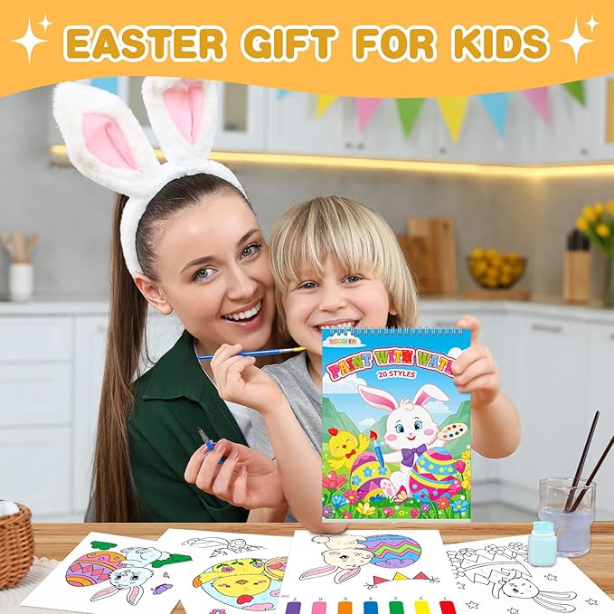 Paint with Water Coloring Books for Toddlers, Easter Theme Mess Free Watercolor Painting Papers for Kids Water Color Paint Kit Art Craft Birthday Gift for Ages 1-3, 4-8