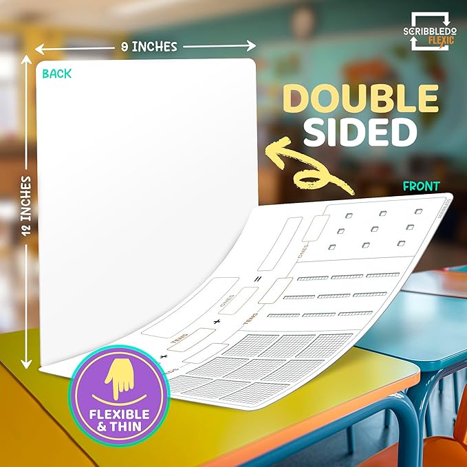 SCRIBBLEDO Base Ten Blocks 9”x12” Small White Board Dry Erase Sheets Math Manipulatives Place Value Number Blocks Math Supplies Teacher Students Classroom Pack of 10 Sheets