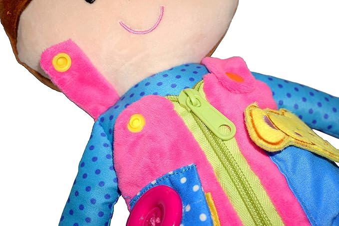 June Garden 15.5" Dressy Friends Belle - Educational Stuffed Plush Doll for Kids and Toddlers 2 Years and Up - Montessori Buckle Soft Toy