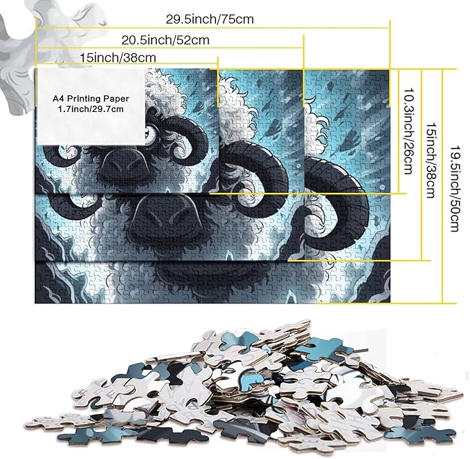 Sheep Thickened Wooden Jigsaw Puzzles for Adults Fun 500 Pieces 3D Animal Education Game Toy Intellectual Game Stress Relief Toy Decoration Relaxation and Intelligence 500pcs (52x38cm)