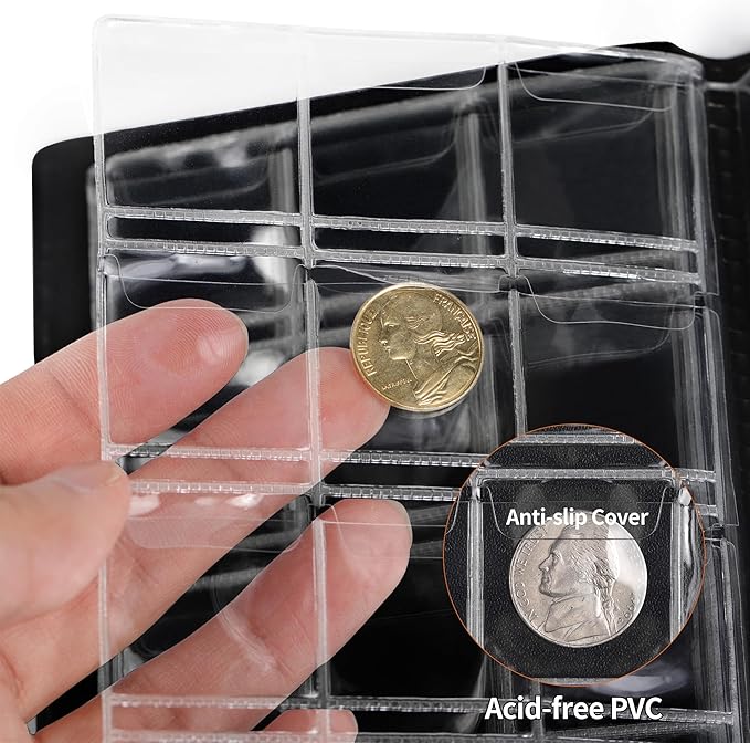 Coin Collection Album - Coin Holder Book Coin Storage Album Money Penny Pocket for Collectors CS01 (Red, Pocket Size 30x30mm/1.2x1.2 in[120 Pockets])