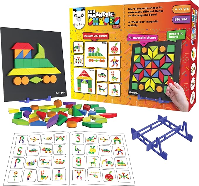Magnetic Tangram Puzzle Educational Toy| 200 Patterns, 44 Big Magnet Tangram Pieces with Board, Pattern Book & Display Stand | STEM Learning Toys for Toddlers Ages 4 5 6+ Years|Gifts for Girls & Boys
