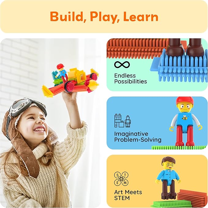 Picasso Toys Hedgehog Blocks 4 Family Action Character Figures Toddler Toy Construction Building Tile Block Expansion Pack Educational Add-on STEM Learning Smart Game Kit Toys Pretend Playset Age 3+