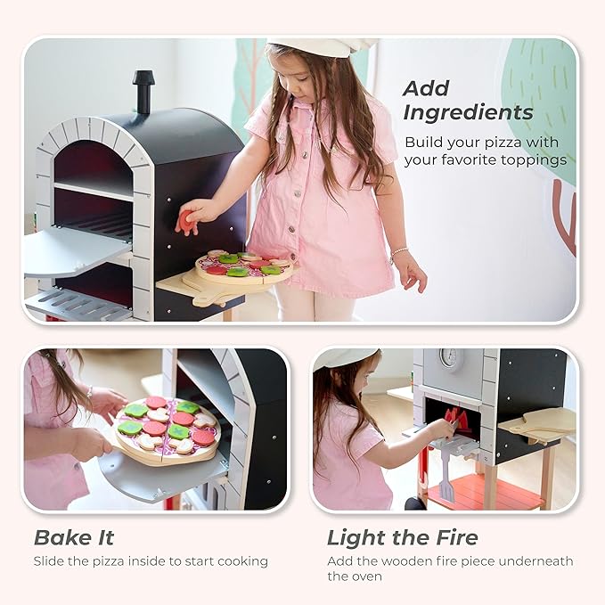Teamson Kids My Little Helper Pizza Oven & 24 pc. Accessory Set with Cooking Utensils and Pizza Toppings