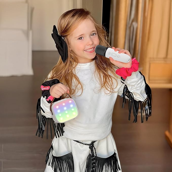 Mini Karaoke Machine for Kids Adults, Portable Bluetooth Speaker with 2 Wireless Microphones,Toys Birthday Gifts for Girls 3, 4, 5, 6, 7, 8, 9, 10, 11, 12+ Years Old Toddler Teens(White)