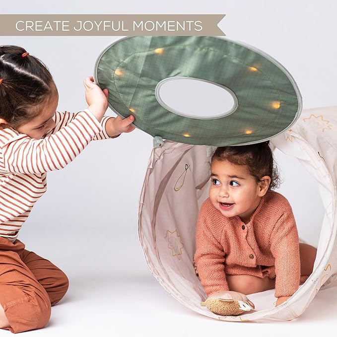 Taf Toys Play Light Tunnel Tent for Toddlers 1-3 - Baby Tunnel with Plush Bear - Engage Senses & Encourage Crawling - Twinkling Lights & Dual Light Modes - Kids Toddler Tunnels Crawl Indoor & Outdoor