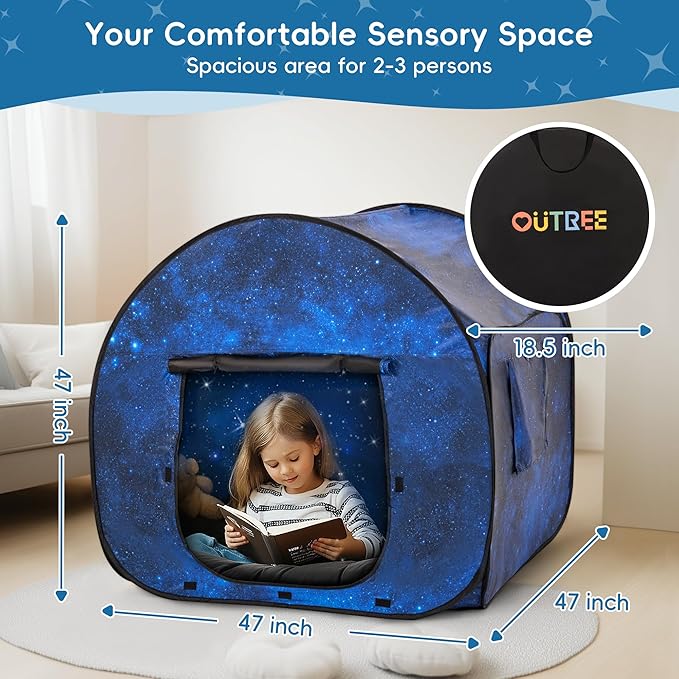 OUTREE Sensory Tent 47 * 47 * 47 in, Starry Night Print, Sensory Tent for Kids with Autism, pop up Play Room