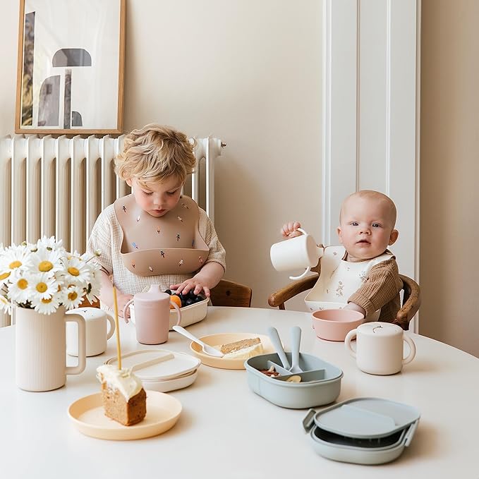 mushie Flatware Fork and Spoon Set for Toddlers | Made in Denmark (Powder Blue)