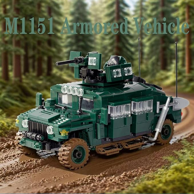 Military Vehicles Building Blocks (500 Pieces Kits), M1151 Armored Vehicle Model Designed for Kids (8+Years) Adults and Car Lovers