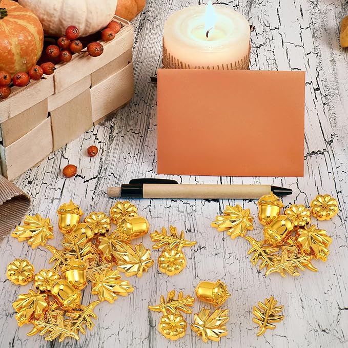 Thyle 120-140 Pcs/ 1 Ib Fall Vase Filler Golden Pumpkin Maple Leaves Acorn Sensory Bin Fillers Small Leaves Tiny Pumpkin Acorn Statue for Fall Thanksgiving Home Table Table Scatters Favor Vase Filler