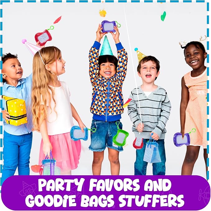 Bedwina Mini Magnetic Drawing Board for Kids - (Pack of 6) Backpack Keychain Clip Drawing Boards, Erasable Doodle Sketch Writing Pad Boys & Girls, Birthday Kids Party Favors