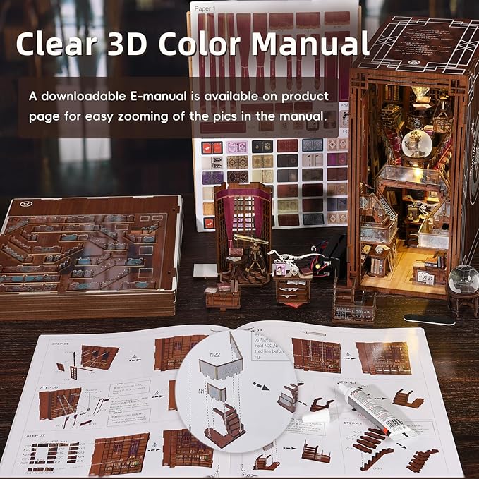 DIY Book Nook Kit, DIY Miniature Dollhouse Booknook Kit, 3D Wooden Puzzle Bookend Bookshelf Insert Decor with LED Light for Teens and Adults (Beyond Library)