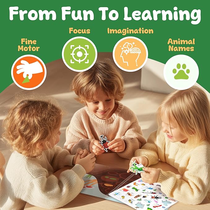 Excool Club 10 Pages Reusable Jelly Stickers for Toddlers - Waterproof Reusable Sticker Book for Kids, Easy to Clean Removable Animal Stickers for Kids, Sticker Books for Toddlers