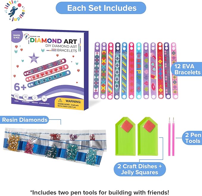 Little Jupiter Diamond Art Bracelet Kit - Includes 12pcs - Bracelet Making Kit for Girls - Diamond Art Kits for Kids