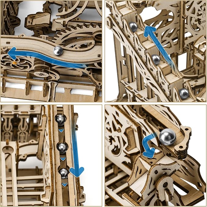 3D Wooden Puzzle Marble Run for Adults, DIY Marble Run Wooden Model Kit, HDF Material, Mechanical Puzzle, Modern Style, 334 Pieces, 1 Set, 1 Item, 1 Package