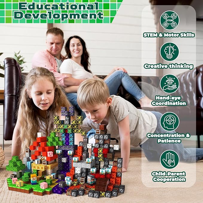 150 PCS Magnetic Blocks - Magnetic Building Block for Kids Ages 4-8 8-12, Magnet Blocks Cubes Tiles Constructions Toy for Girl Boy, STEM Montessori Stacking Toy, Sensory Play Halloweens Birthday Gifts