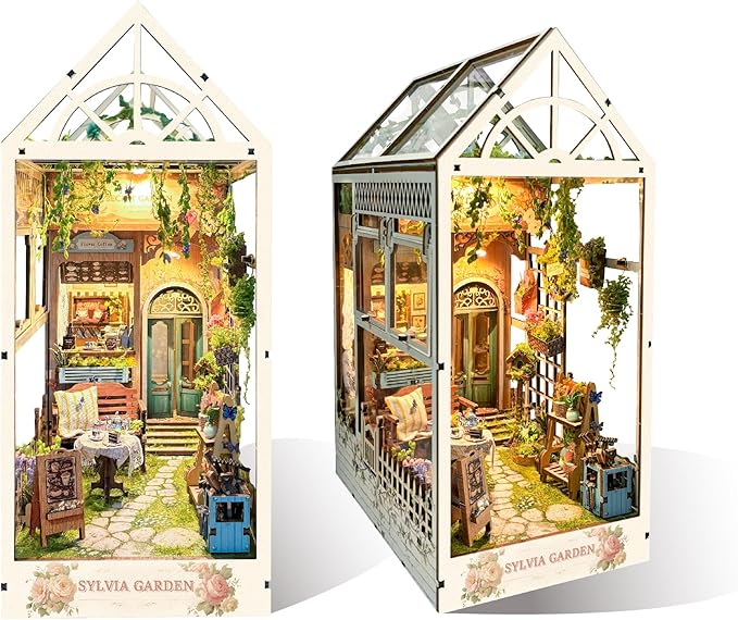 Book Nook with LED Light - 3D Puzzles for Adults, DIY Miniature House Kit, Exquisite Bookshelf Decor, Book Shelf Decor, Perfect, Dollhouse Book Nooks - Sylvia Garden
