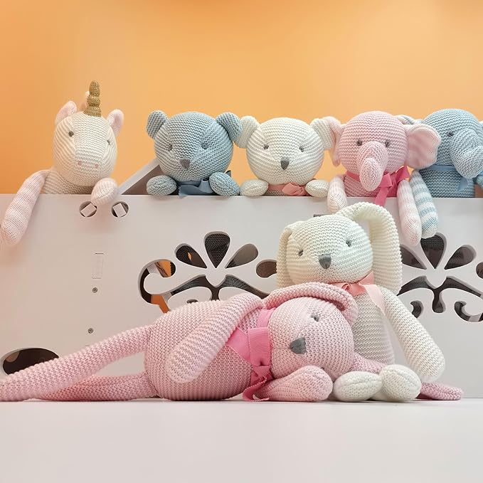100% Organic Cotton Baby Toys White Bunny Rabbit Stuffed Animal for Newborn 7.1"