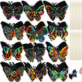 Deekin 72 Pcs Butterfly Scratch Cards Rainbow Paper Scratch Butterfly Craft Art Kits Party Favors with 36 Pcs Bamboo Stylus for Classroom Games DIY Crafts Home Ornaments, 12 Styles