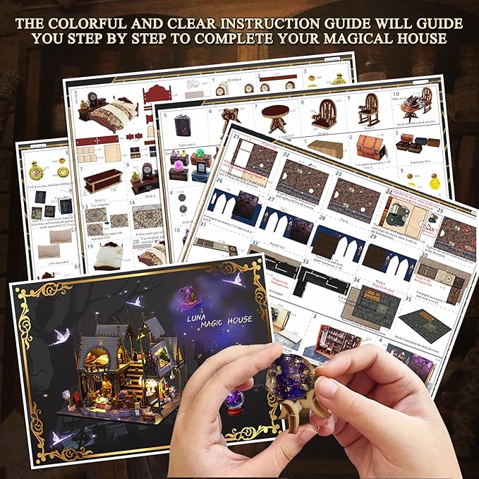 DIY Miniature House Kit, Tiny for Adults to Build, 3D Wooden Puzzles Dollhouse Bookshelf Insert Decor Alley-Creativity Kit with LED Light for Family and Friends (Luna's Magic House)