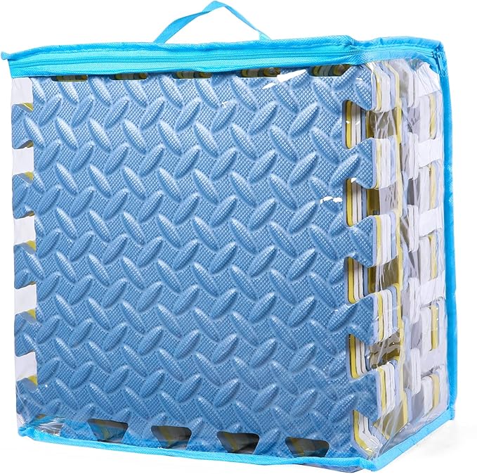 Foam Floor Mats for Kids, 12 x 12 Inch 16 Tiles 0.4" Thickness Foam Play Mat, Non-Toxic Square Interlocking Floor Mats Rubber Baby Play Mat for Toddlers(White/Yellow/Gray Blue)