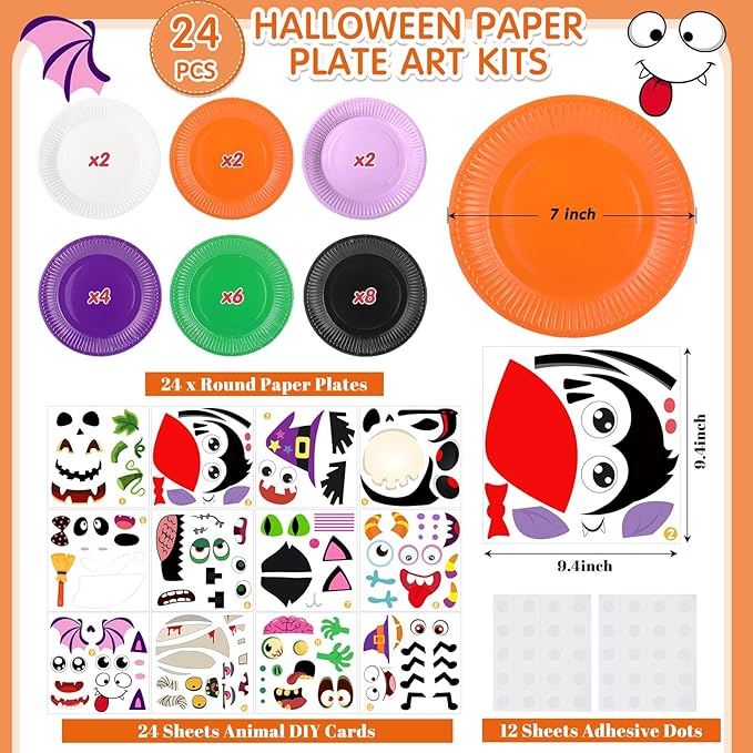24 Pcs Arts and Crafts for Kids, Halloween Plate Craft Kits Christmas Arts Craft Animal DIY Plate Kit for Halloween Xmas Holiday Party Girl Boy Preschool Classroom DIY Project(Funny)